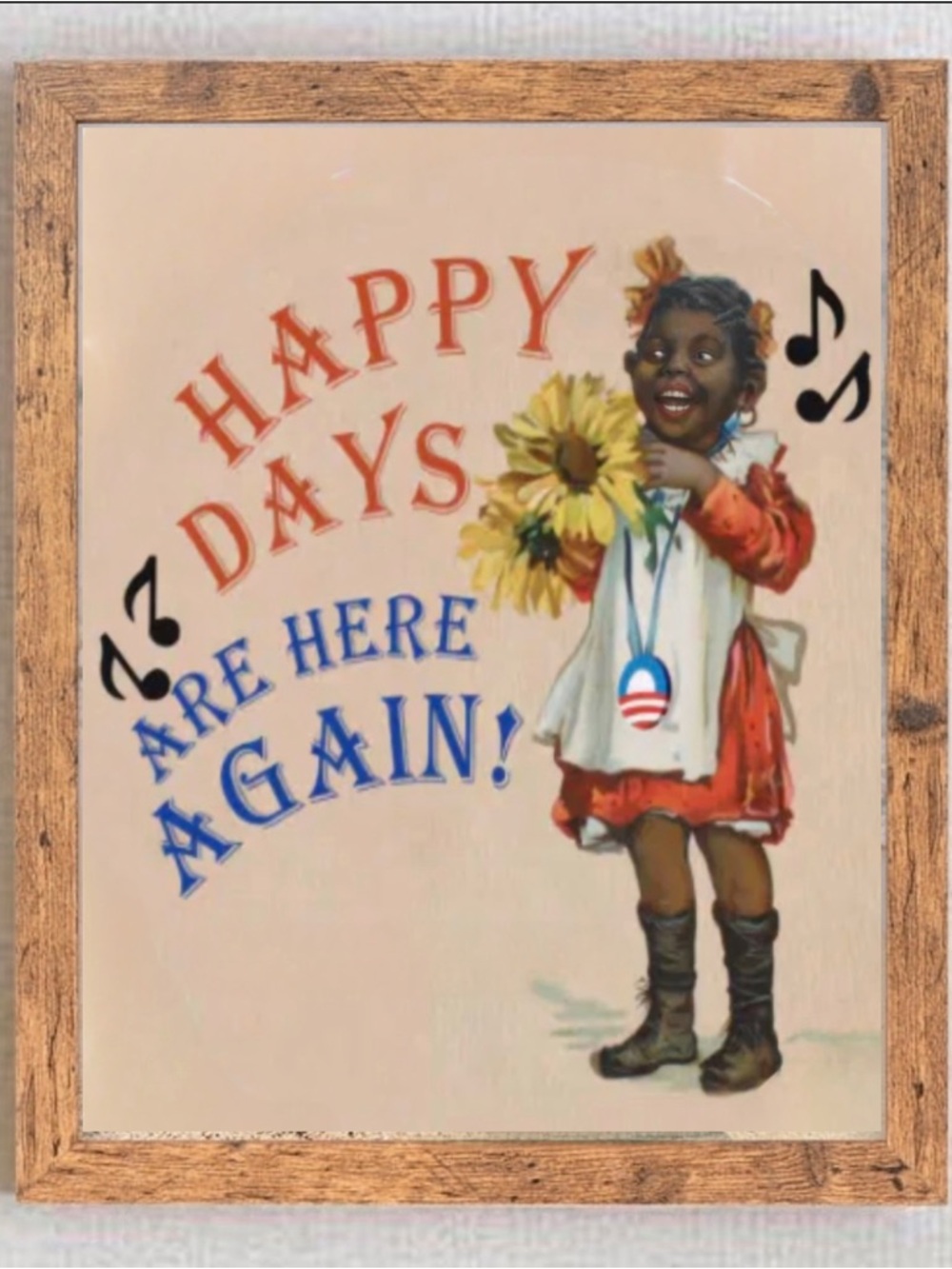 Happy Days Are Here Again Framed Wall Print- Girl with Sunflowers